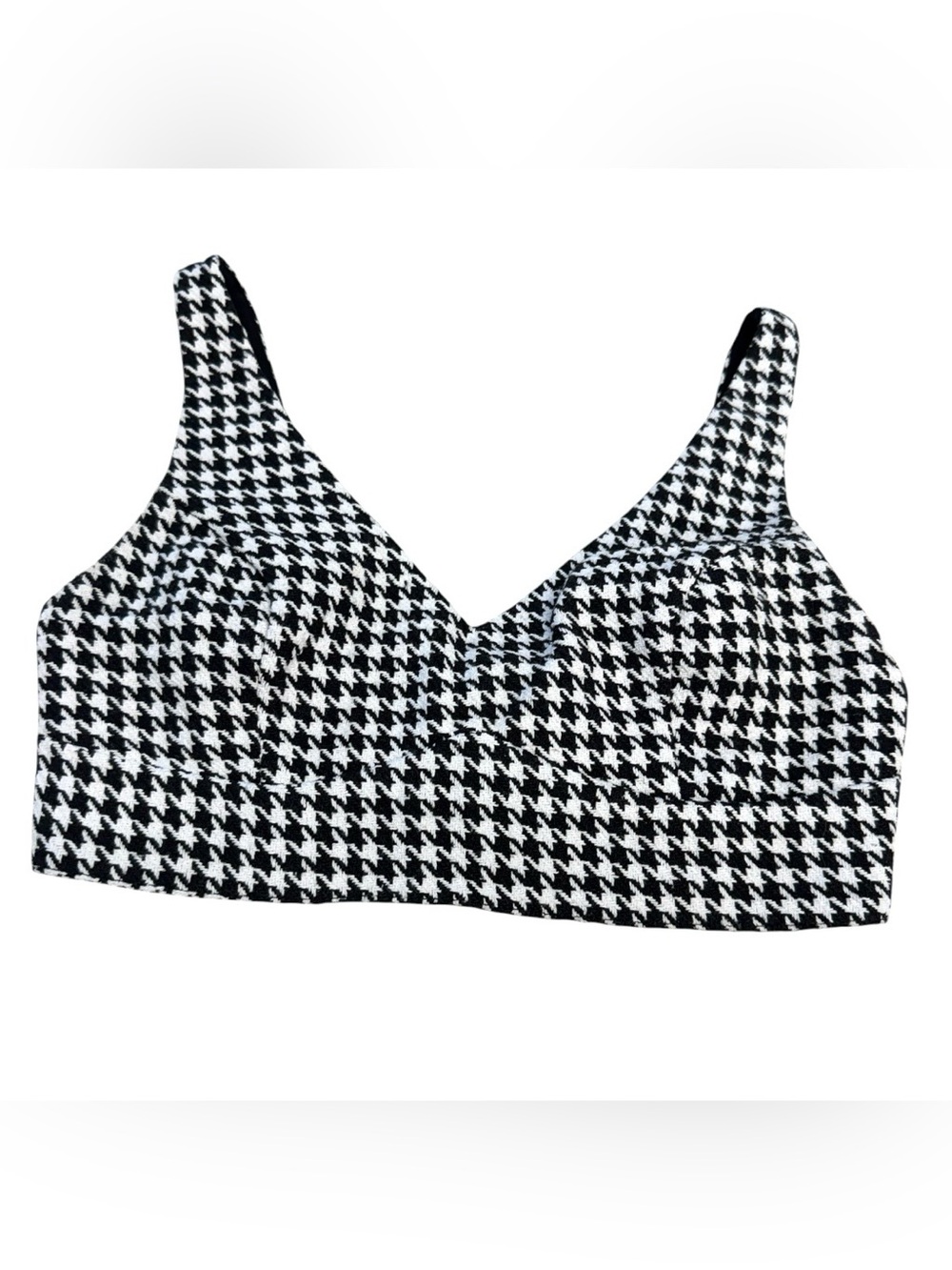 Showpo Black & White Houndstooth V-Neck Tweed Bralette Size 8